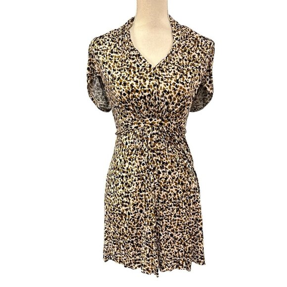 French Connection Mini Dress Womens 2 Brown A Line Animal Leopard Print Belted - Picture 1 of 7